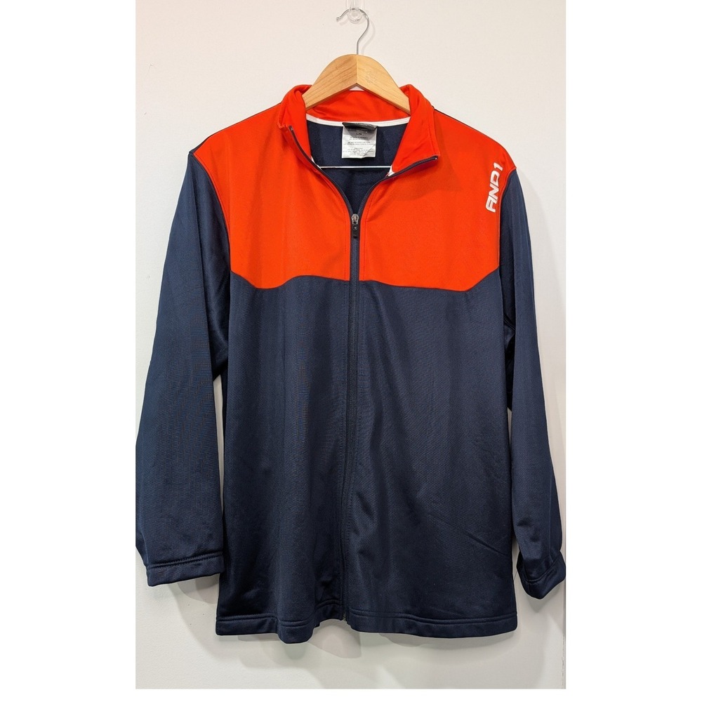 AND1 Men's Track‎ Jacket Color Block Orange Blue Full Zip Size Large